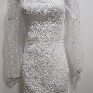 Elegant White Dress with Sheer Sleeves